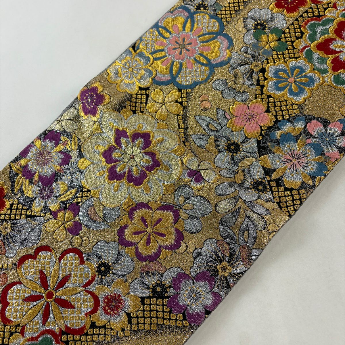 袋帶 秀品級 華紋 草花紋紋 金絲 金金箔 金色 六通 純蠶絲