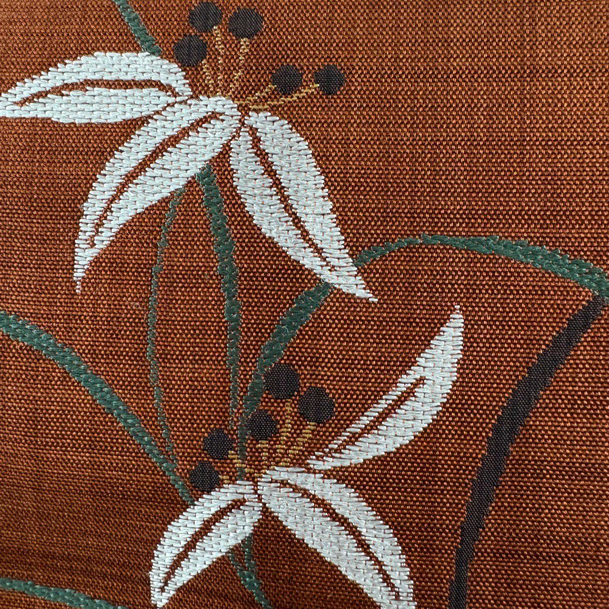 【美品】 袋帶 秀品級 葉與實 圓文 茶 全通 純蠶絲