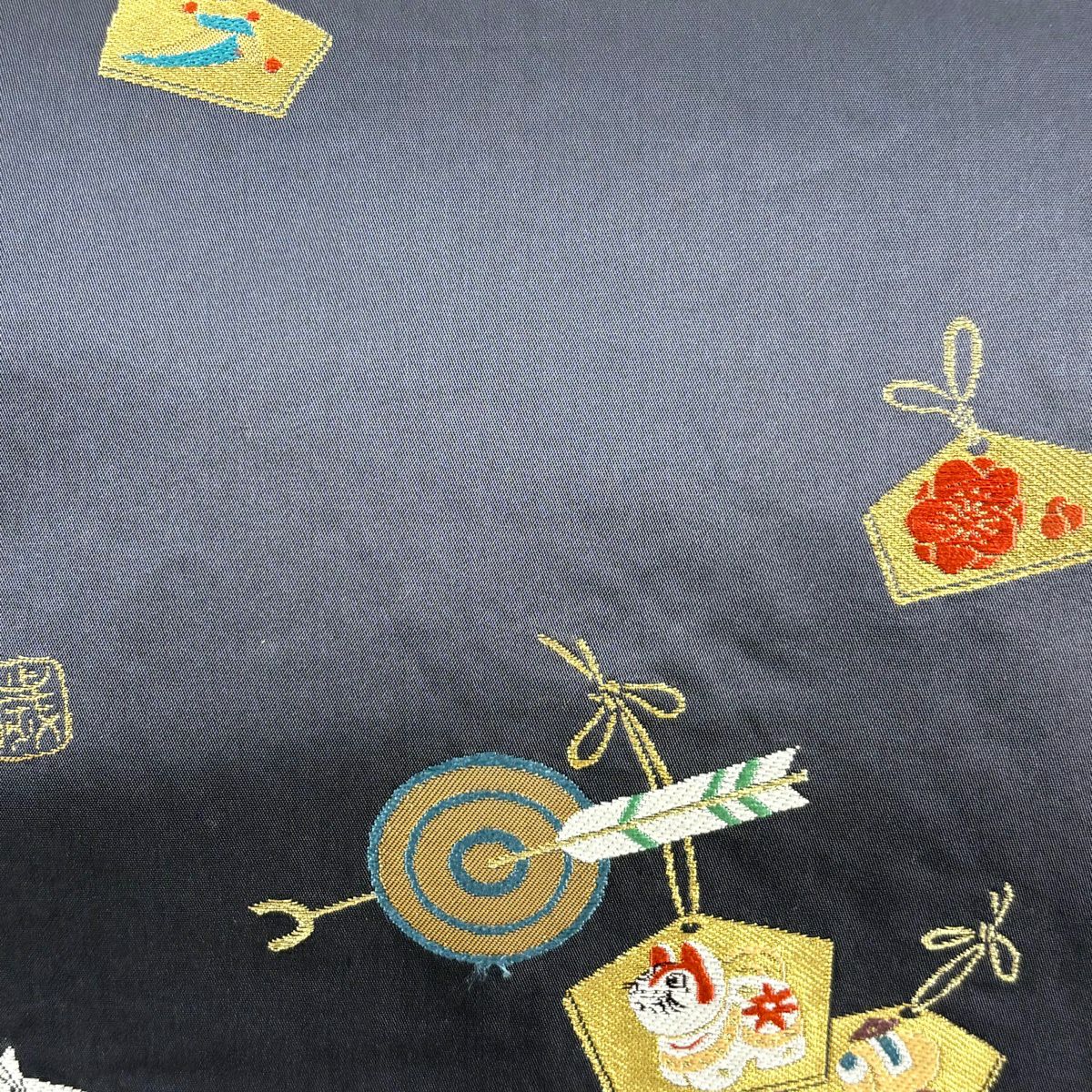名古屋帶 秀品級 的當て 絵馬 金絲 青灰 純蠶絲