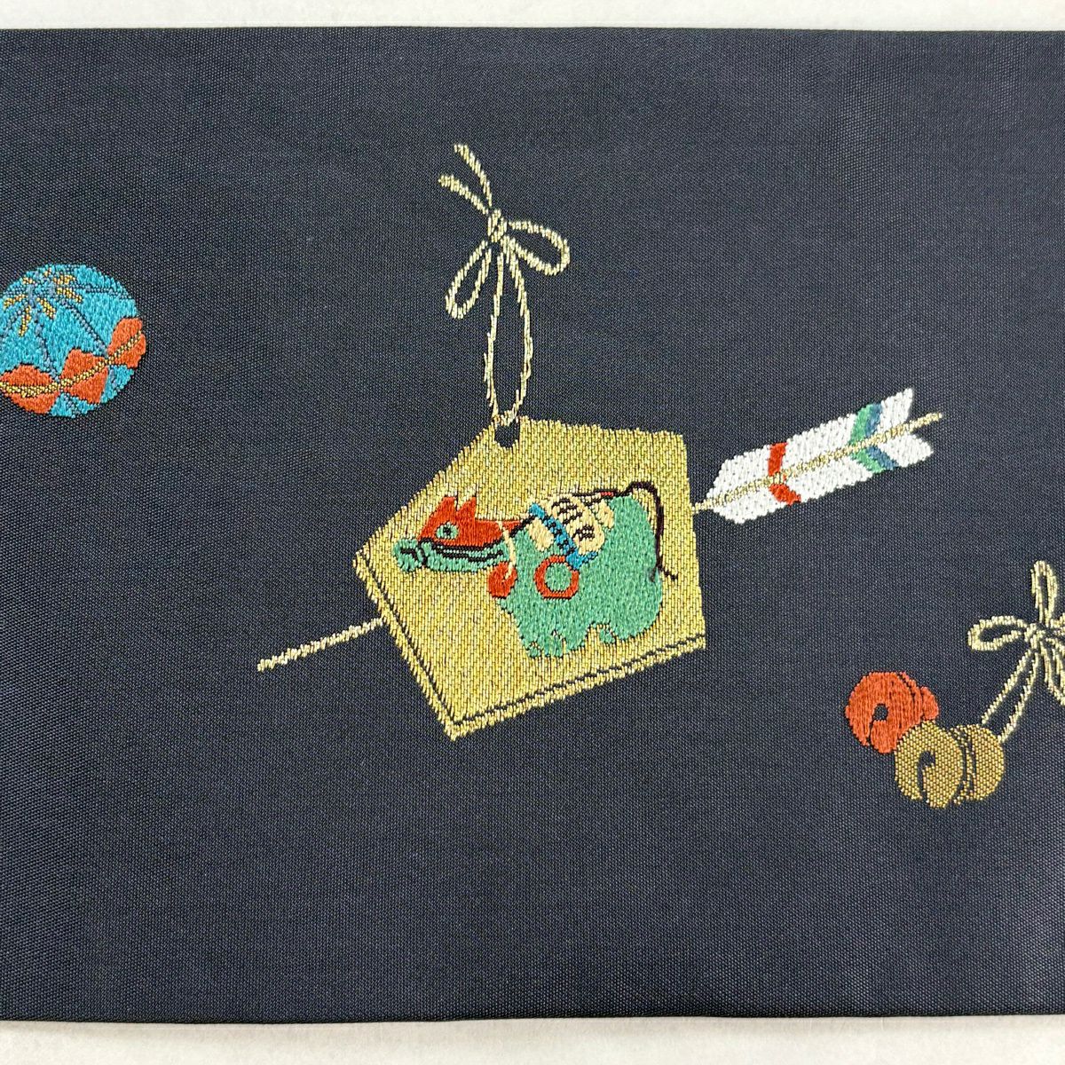 名古屋帶 秀品級 的當て 絵馬 金絲 青灰 純蠶絲