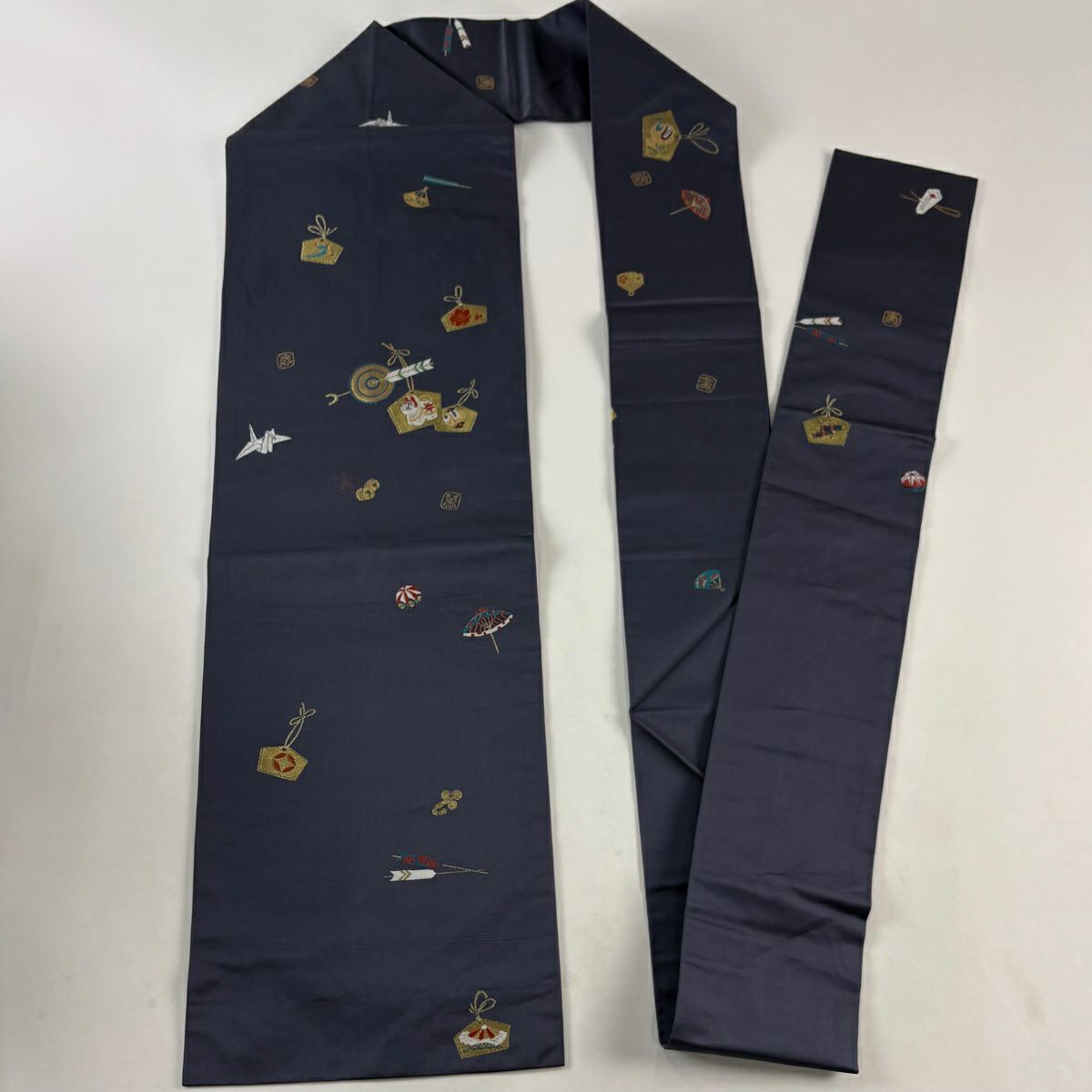 名古屋帶 秀品級 的當て 絵馬 金絲 青灰 純蠶絲