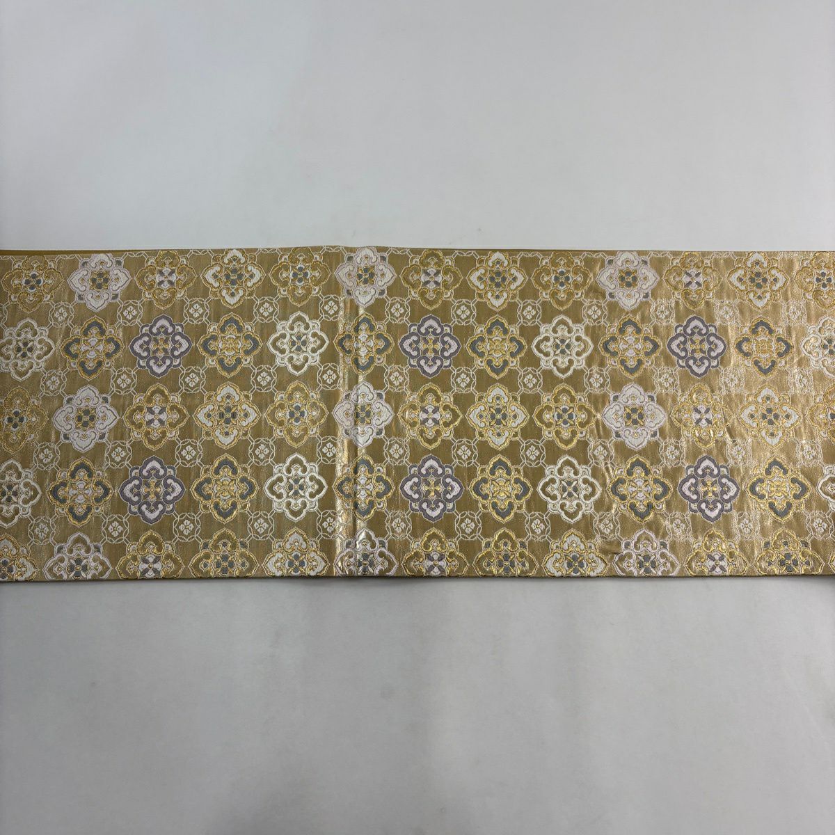 【美品】 袋帶 秀品級 蜀江取松樹竹子梅花紋 菊花華名物裂紋 金金箔 金絲 金色 大鼓圖案 純蠶絲