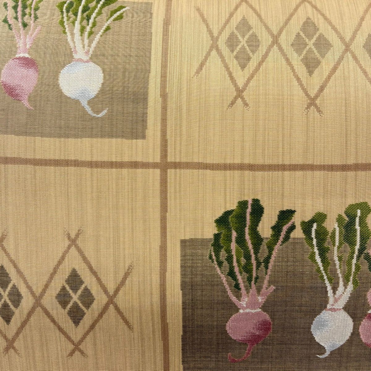 【美品】 袋帶 秀品級 蕪 菜 薄茶 深藍 六通 純蠶絲