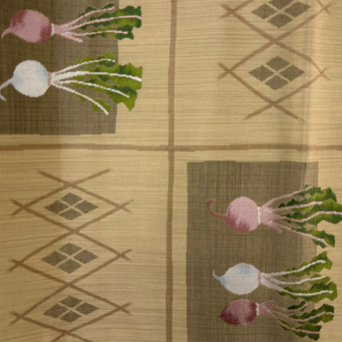 【美品】 袋帶 秀品級 蕪 菜 薄茶 深藍 六通 純蠶絲