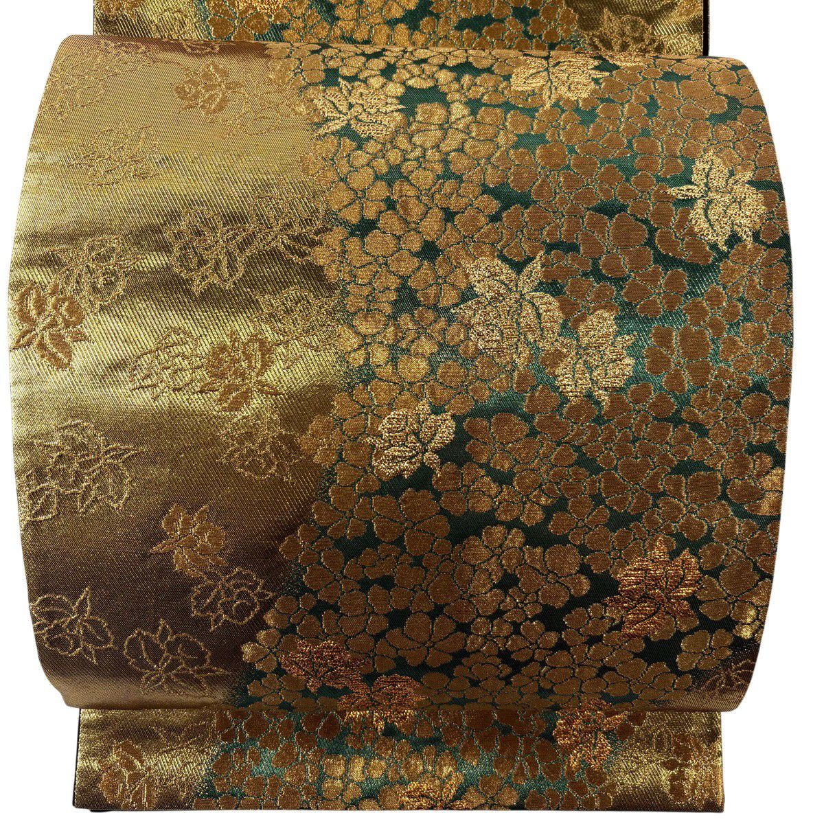 【美品】 袋帶 秀品級 花紋 金絲 金金箔 金 六通 純蠶絲