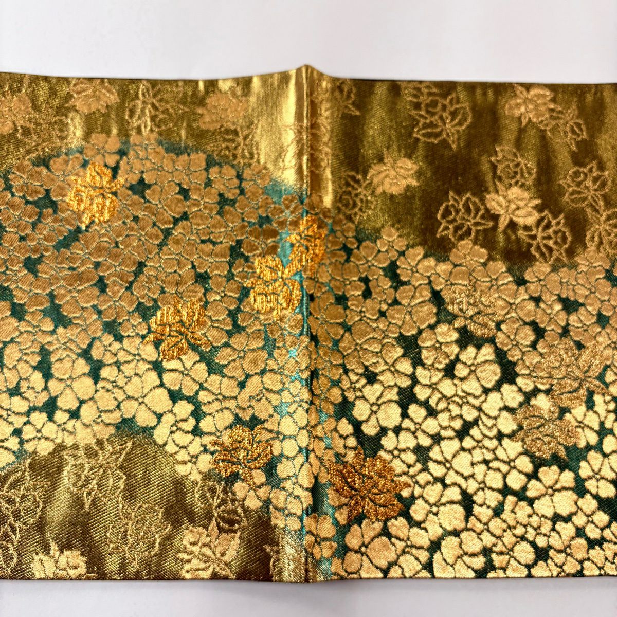 【美品】 袋帶 秀品級 花紋 金絲 金金箔 金 六通 純蠶絲