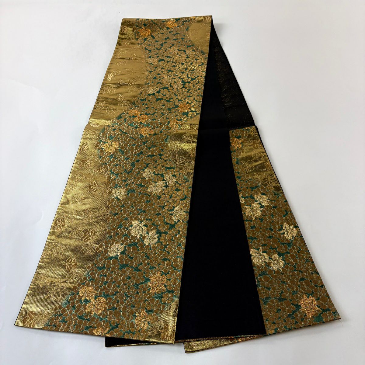 【美品】 袋帶 秀品級 花紋 金絲 金金箔 金 六通 純蠶絲