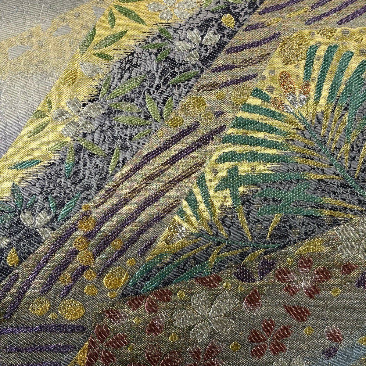 【美品】 袋帶 秀品級 若松樹 櫻花 金銀彩 金金箔 青灰 深藍色 六通 純蠶絲