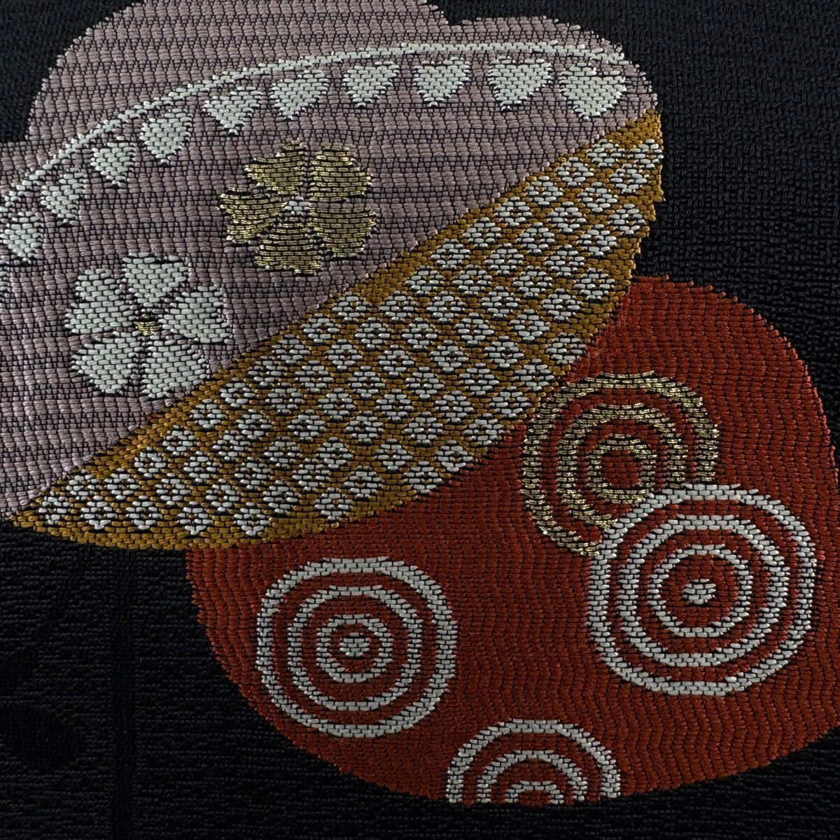 【美品】名古屋帶 秀品級 梅花花菱 金糸 黑 純蠶絲