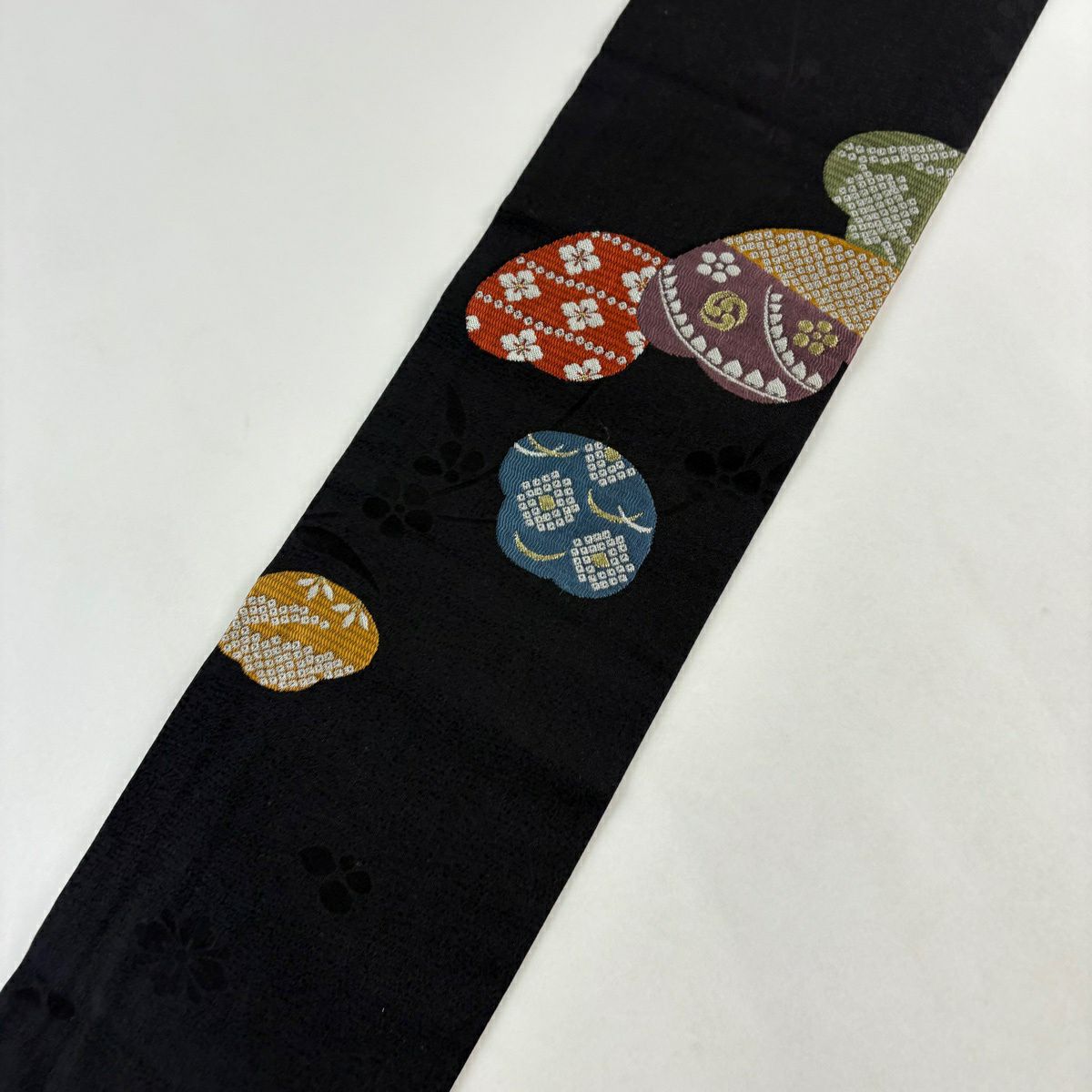 【美品】名古屋帶 秀品級 梅花花菱 金糸 黑 純蠶絲
