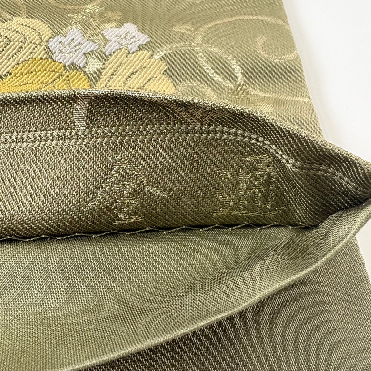【美品】 袋帶 秀品級 桐 唐草紋 金金箔 鶯 深藍 六通 純蠶絲