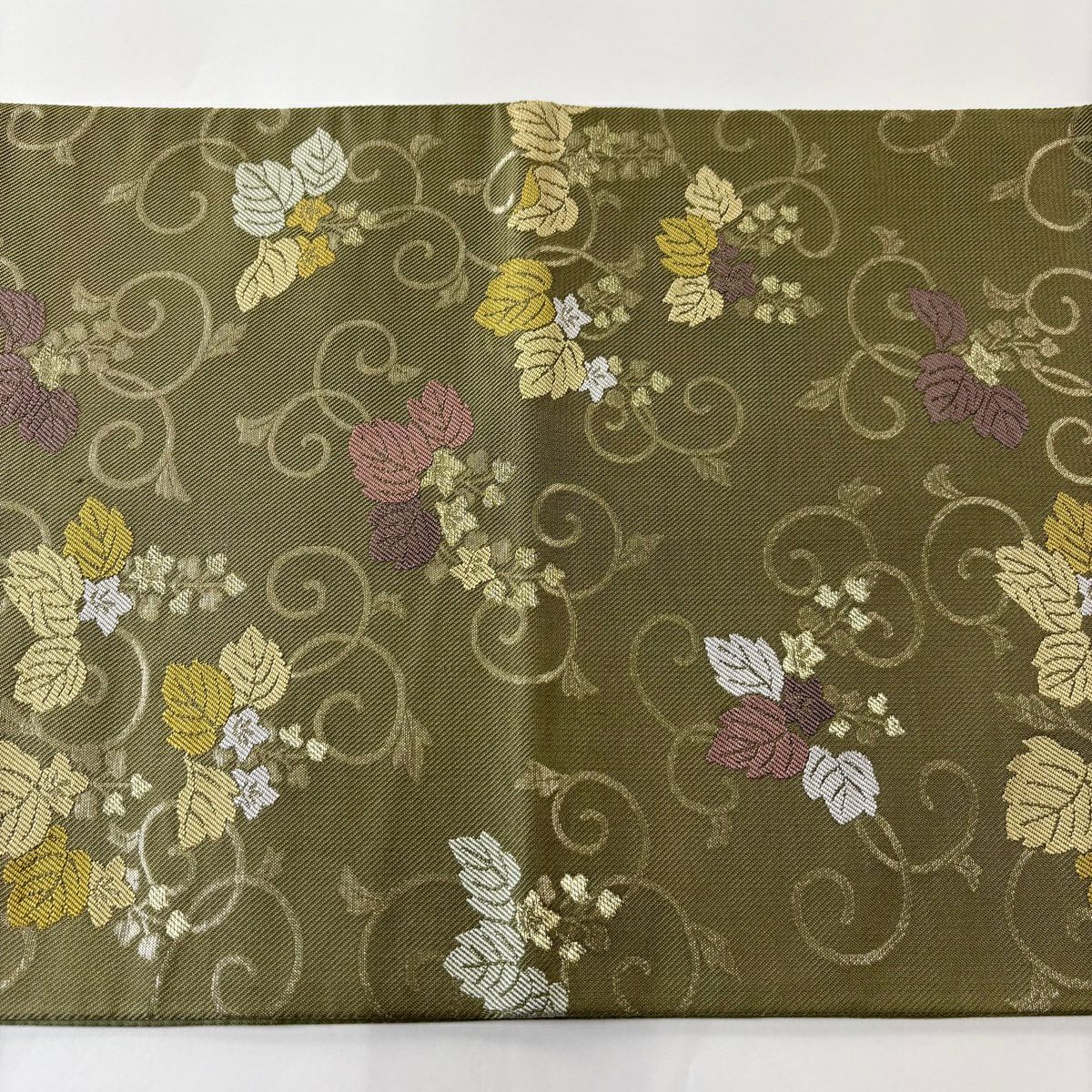 【美品】 袋帶 秀品級 桐 唐草紋 金金箔 鶯 深藍 六通 純蠶絲