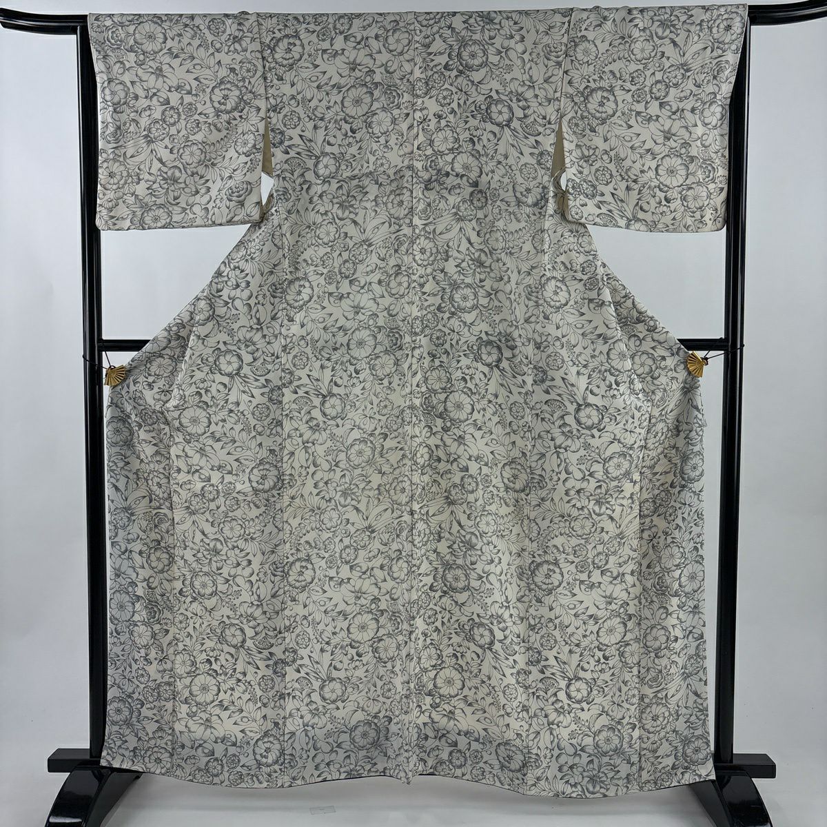 小紋 身長162.5cm 袖長65.5cm M 雙層 辻花染圖案 絞織 奶油色 純蠶絲 優品級