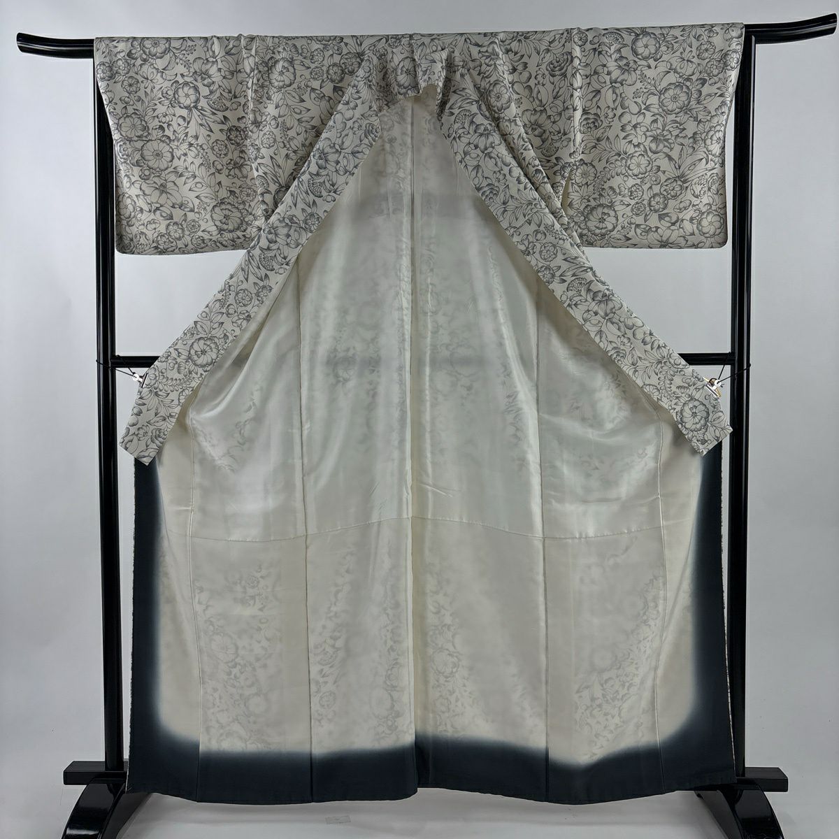 小紋 身長162.5cm 袖長65.5cm M 雙層 辻花染圖案 絞織 奶油色 純蠶絲 優品級
