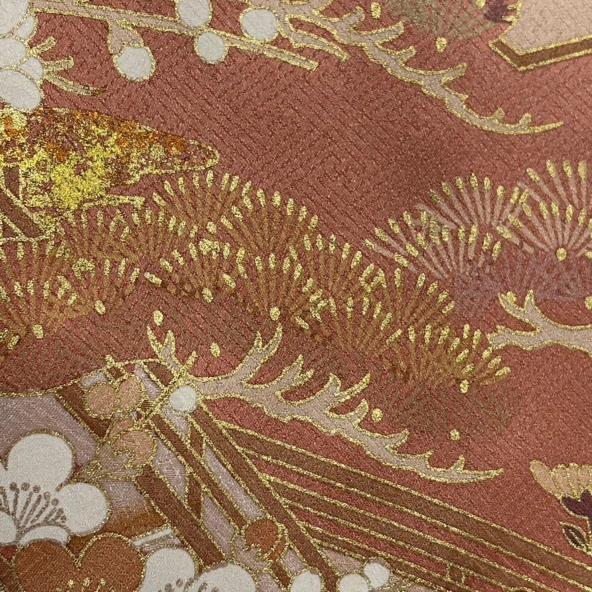 訪問服 身長160.5cm 袖長66cm M 雙層 草花紋紋 橋 金彩裝飾 漸層 粉紅 純蠶絲 秀品級