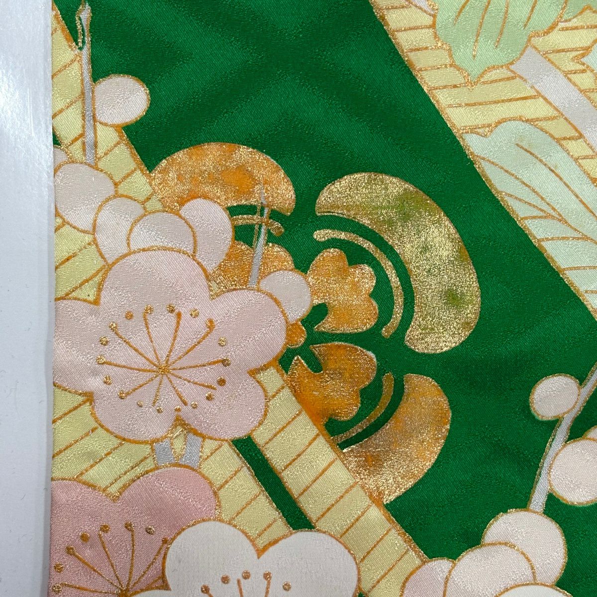 振袖禮服 身長155cm 袖長63.5cm S 雙層 菊花 枝梅花 金絲 金銀彩 奶油色 純蠶絲 優品級