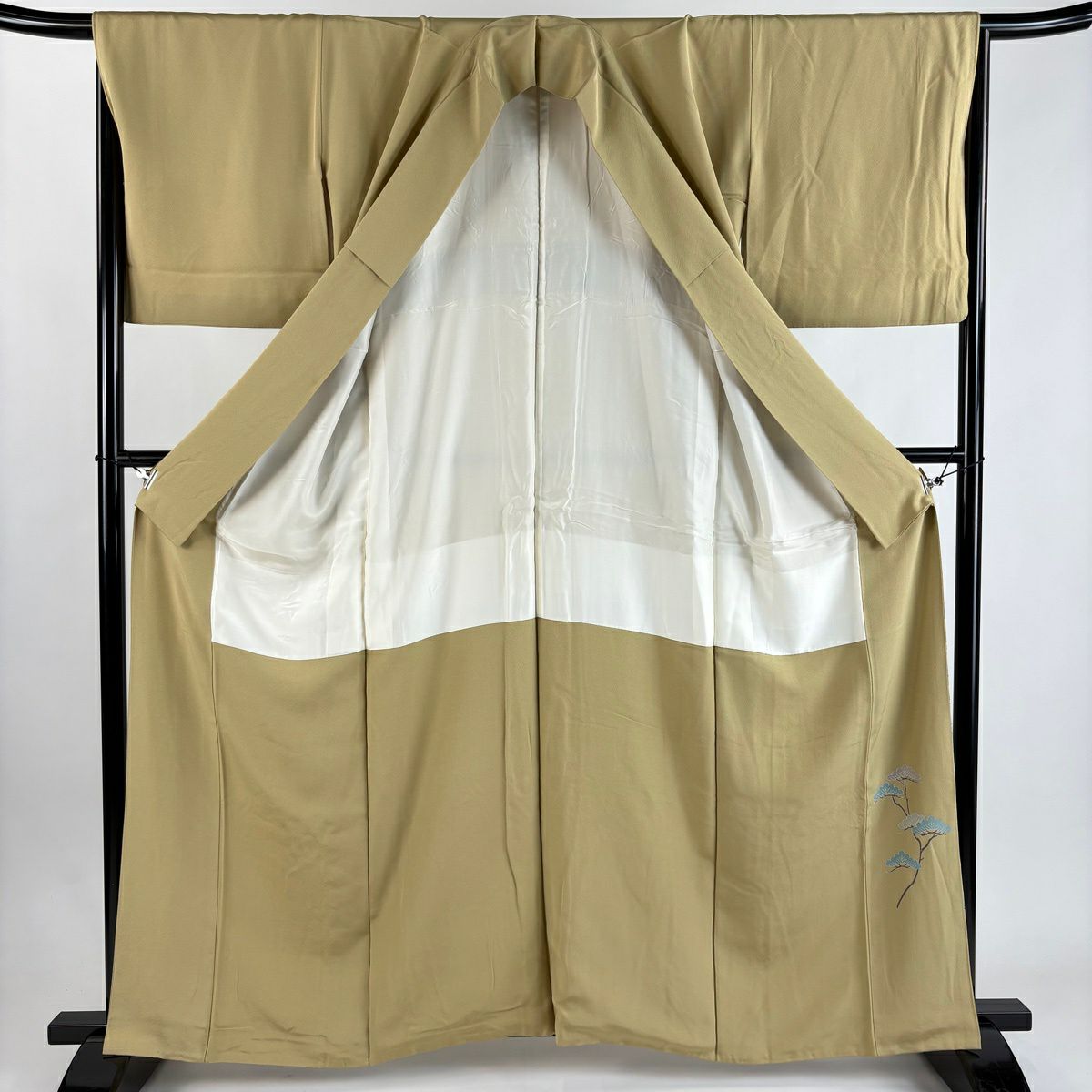 留袖禮服禮服 身長162cm 袖長65cm M 雙層 花車 松樹竹子梅花 金絲 金銀彩 淺黃土 純蠶絲 優品級 一個紋