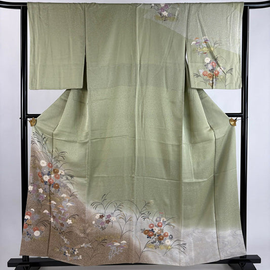 訪問服 身長159cm 袖長63cm S 雙層 秋草 金銀彩 漸層 淺綠 純蠶絲 優品級