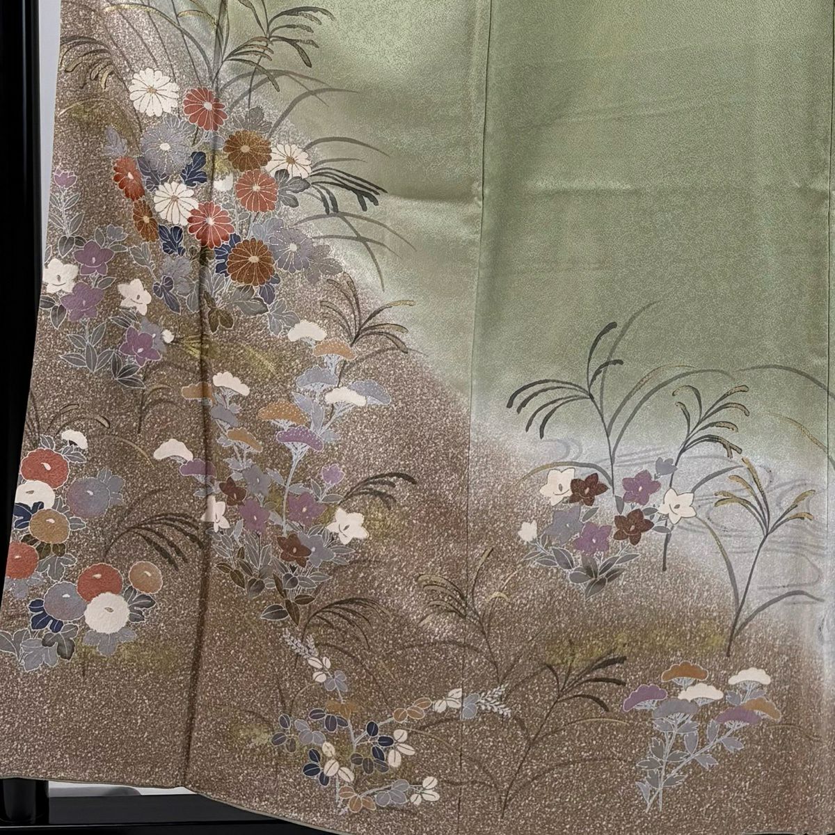 訪問服 身長159cm 袖長63cm S 雙層 秋草 金銀彩 漸層 淺綠 純蠶絲 優品級
