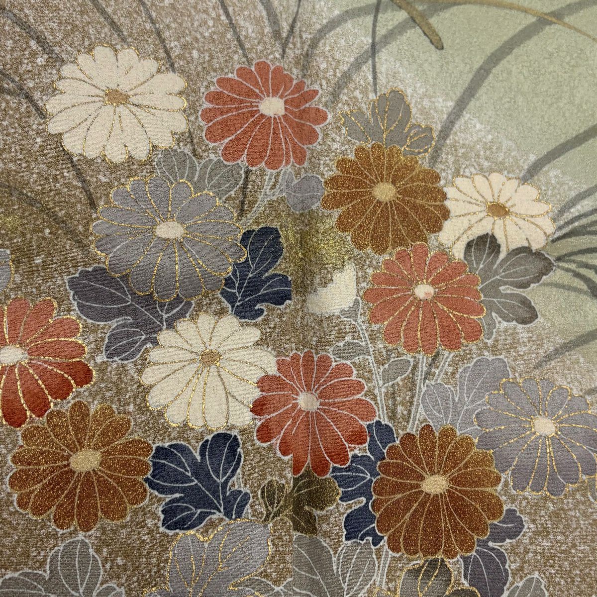 訪問服 身長159cm 袖長63cm S 雙層 秋草 金銀彩 漸層 淺綠 純蠶絲 優品級