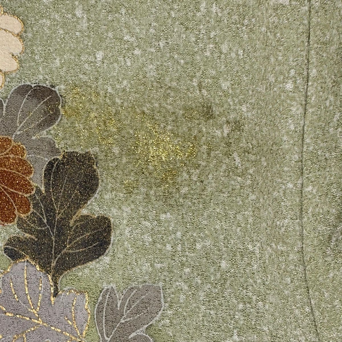訪問服 身長159cm 袖長63cm S 雙層 秋草 金銀彩 漸層 淺綠 純蠶絲 優品級
