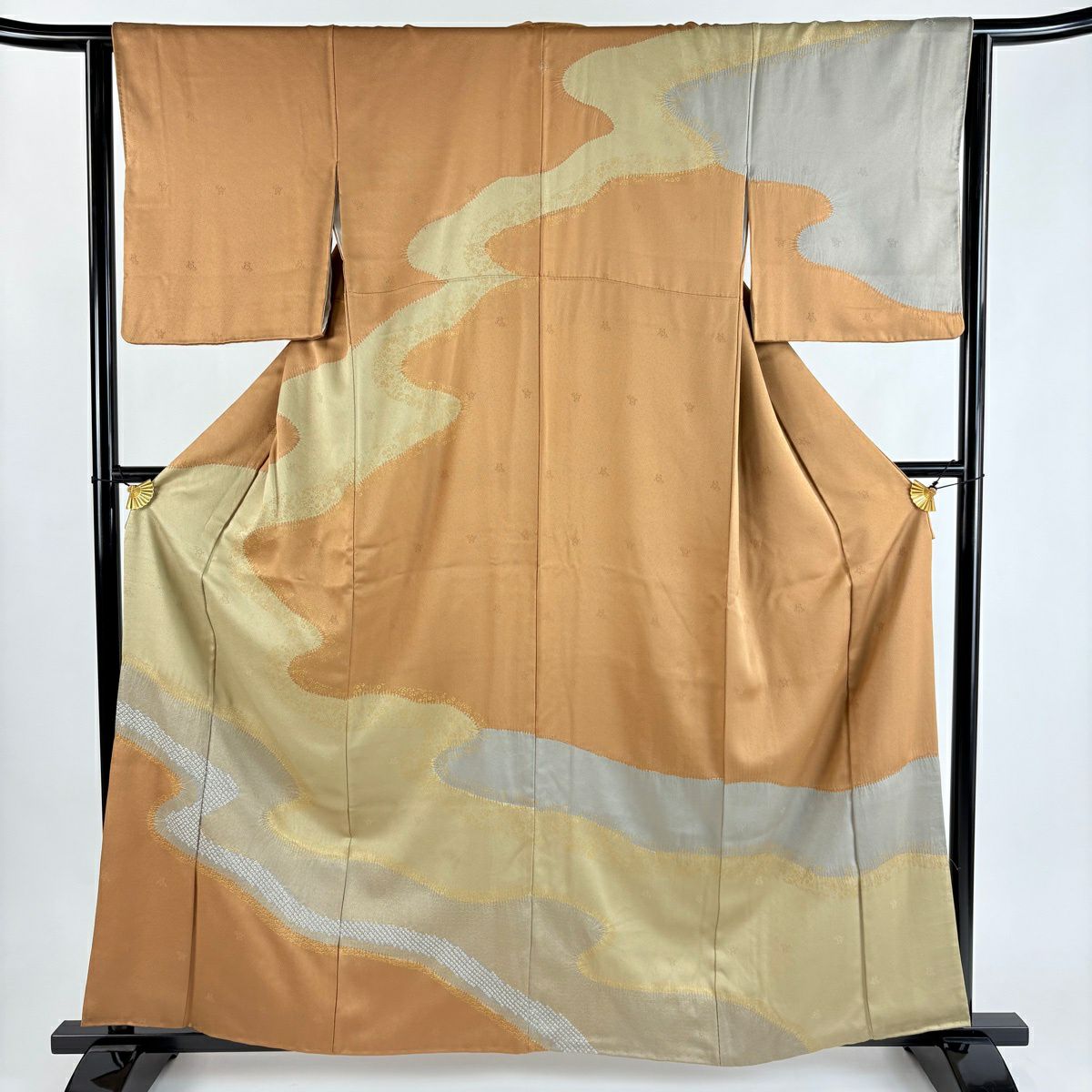 訪問服 身長159.5cm 袖長63cm S 雙層 道長取 青海波 金彩裝飾 絞染 茶 純蠶絲 秀品級 一つ紋
