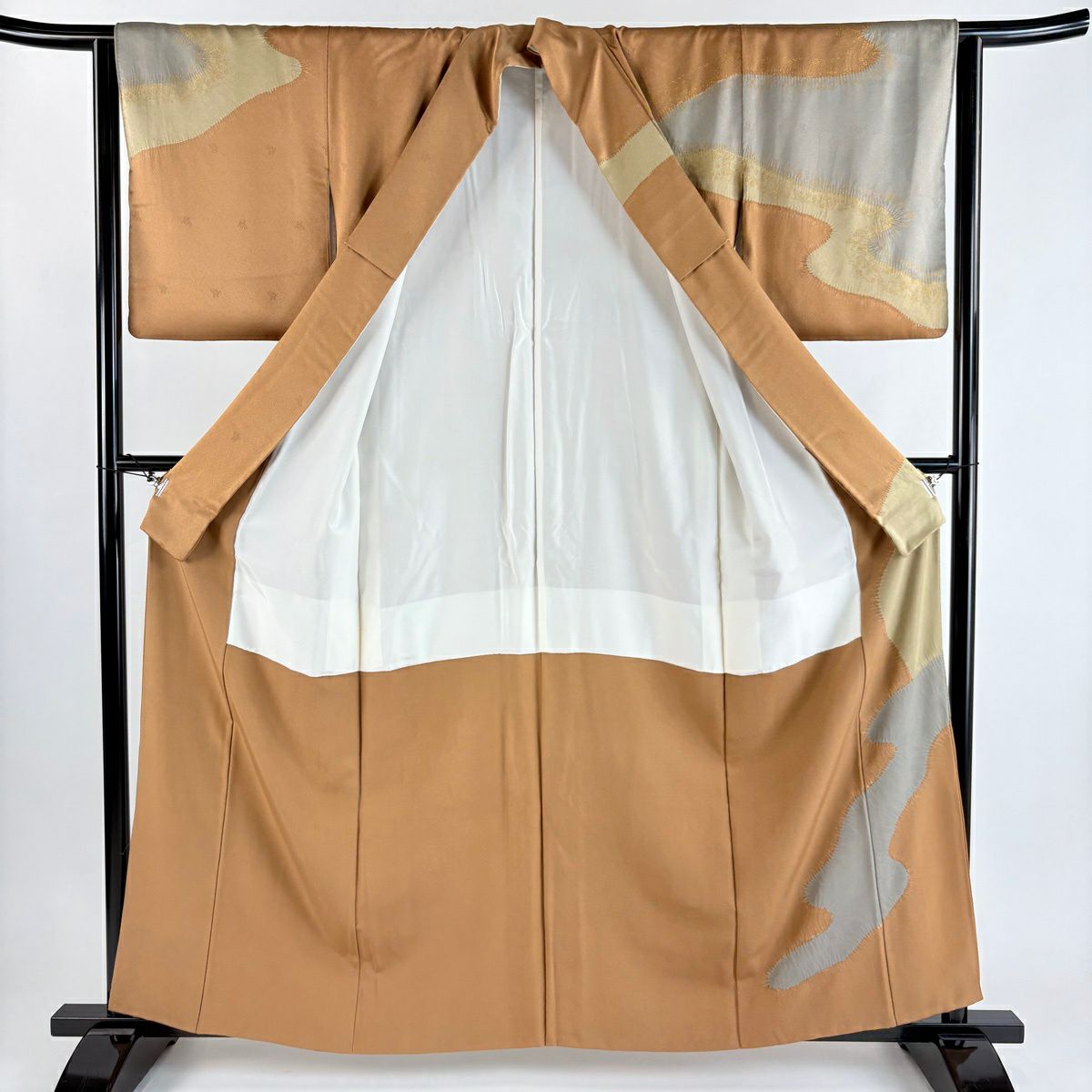 訪問服 身長159.5cm 袖長63cm S 雙層 道長取 青海波 金彩裝飾 絞染 茶 純蠶絲 秀品級 一つ紋