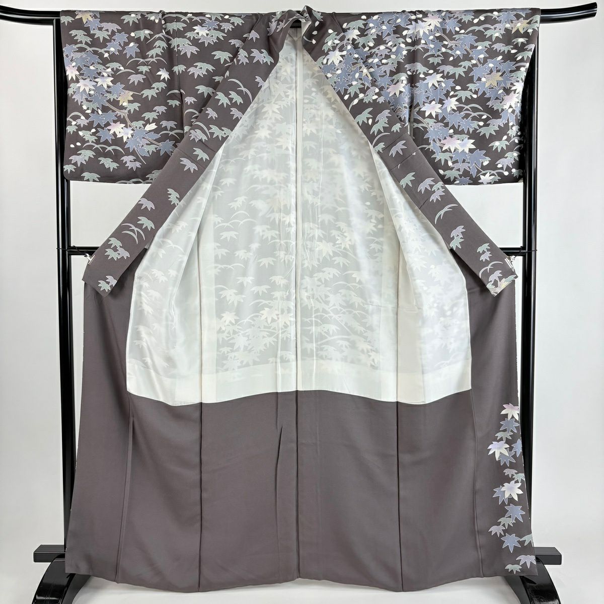 訪問服 身長166cm 袖長66.5cm M 雙層 楓 笹 灰紫 純蠶絲 秀品級