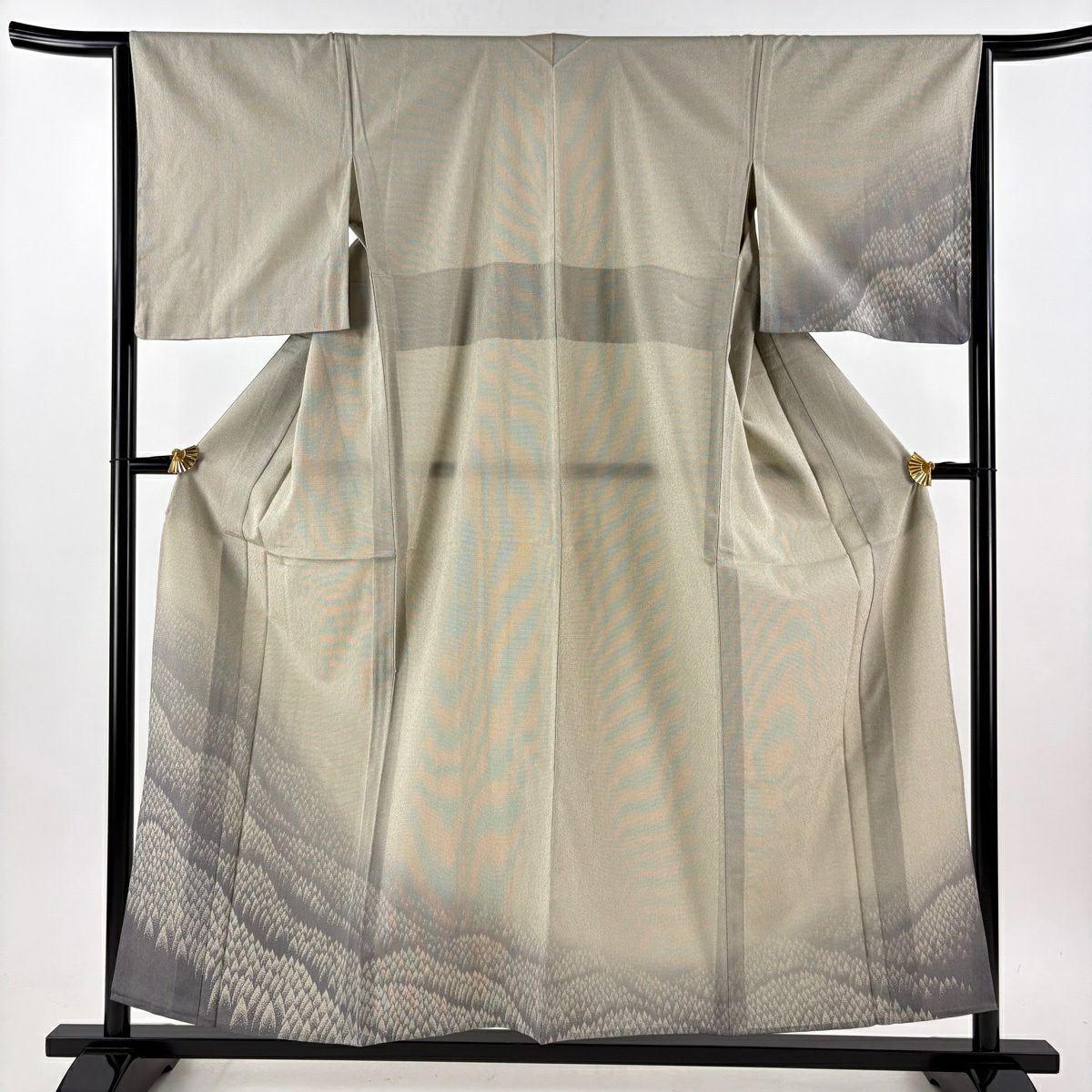 【美品】 付下 身長155.5cm 袖長65cm M 單層 召地 樹木 灰 純蠶絲 秀品級