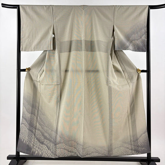 【美品】 付下 身長155.5cm 袖長65cm M 單層 召地 樹木 灰 純蠶絲 秀品級