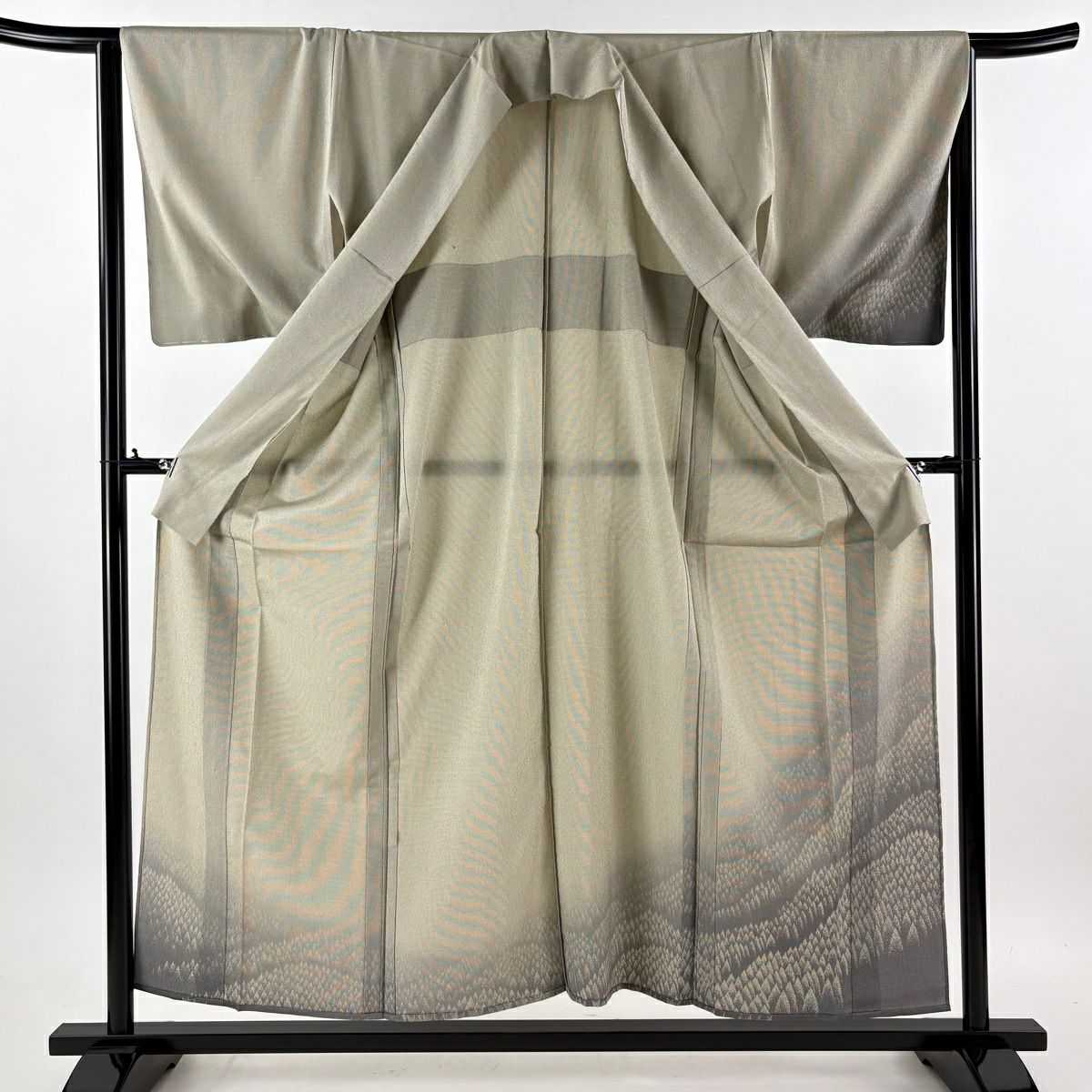【美品】 付下 身長155.5cm 袖長65cm M 單層 召地 樹木 灰 純蠶絲 秀品級