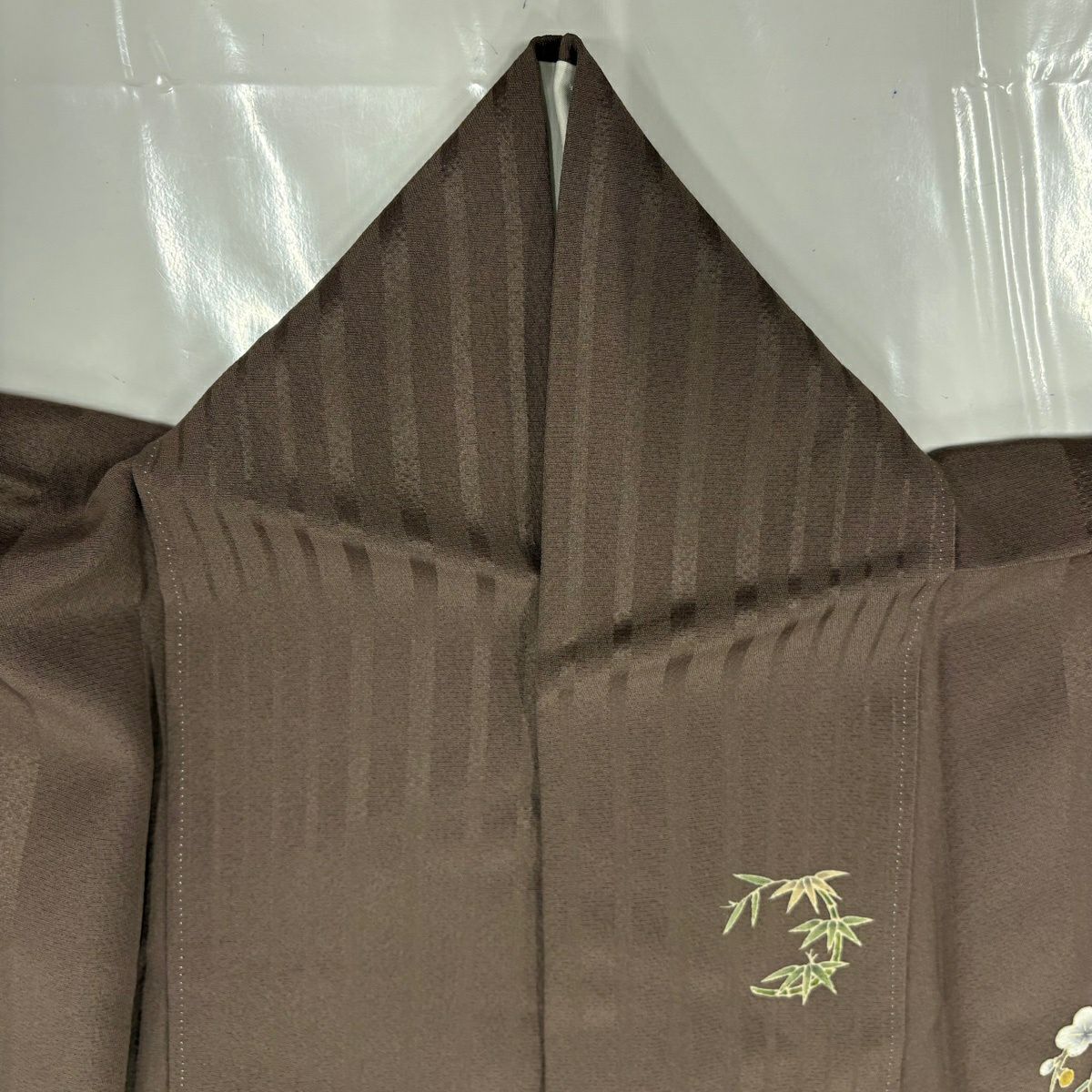 【美品】 付下 身長151cm 袖長63.5cm S 雙層 落款 花丸紋 貝桶 灰茶 純蠶絲 秀品級