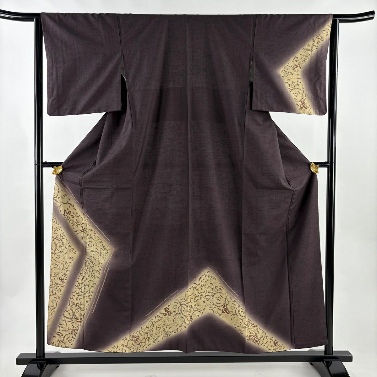 【美品】 付下 身長156.5cm 袖長64.5cm M 雙層 紬織織 辻花染 漸層 茶紫 純蠶絲 優品級