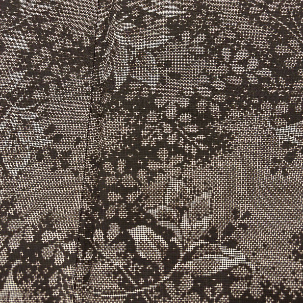 【美品】 紬織 身長170cm 袖長68.5cm L 雙層 花唐草紋 焦茶 純蠶絲 秀品級