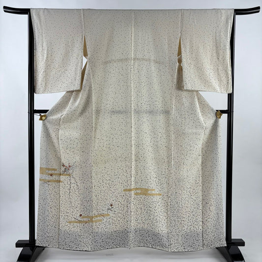 付下 身長161.5cm 袖長65cm M 雙層 ますいわ屋 枝梅花 ヱ霞 金絲 金銀彩 奶油色 純蠶絲 優品級