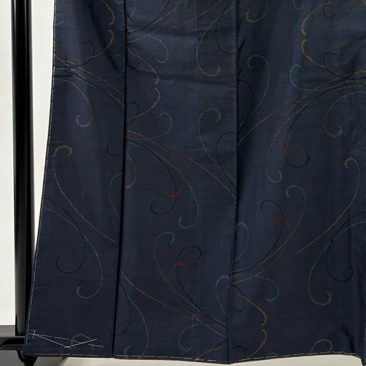 【美品】 紬織 身長163.5cm 袖長64cm M 雙層 幾何學 深藍 純蠶絲 秀品級