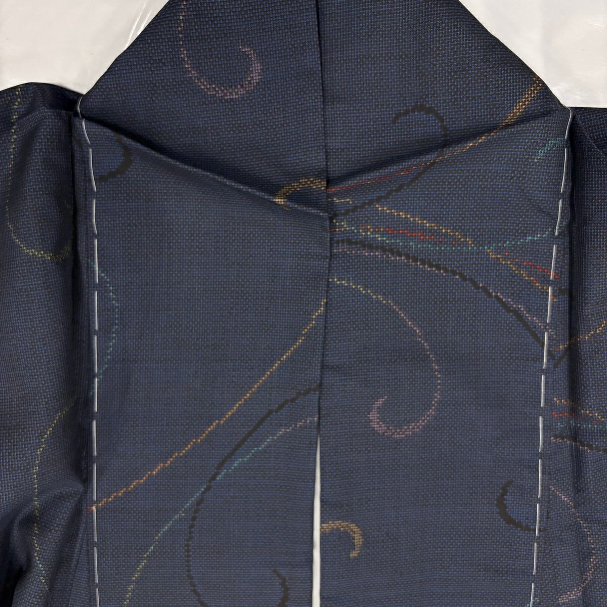 【美品】 紬織 身長163.5cm 袖長64cm M 雙層 幾何學 深藍 純蠶絲 秀品級