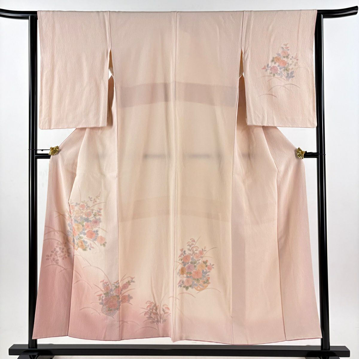 訪問服 身長153cm 袖長63cm S 雙層 花籠 芝 刺繡 漸變 淺粉色 純蠶絲 優品級