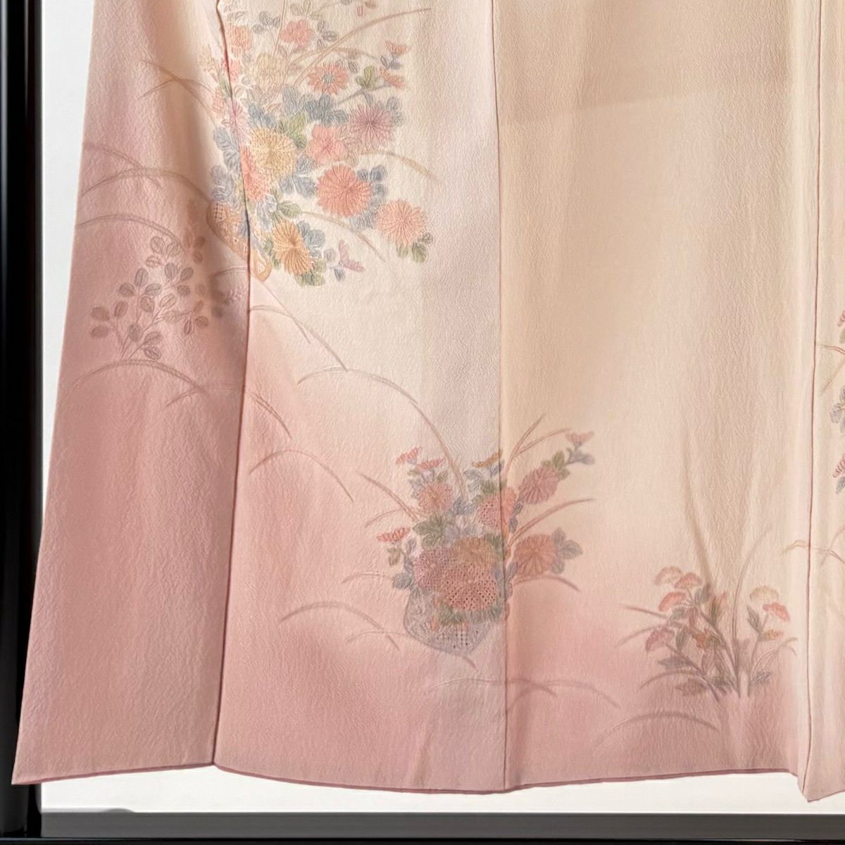 訪問服 身長153cm 袖長63cm S 雙層 花籠 芝 刺繡 漸變 淺粉色 純蠶絲 優品級