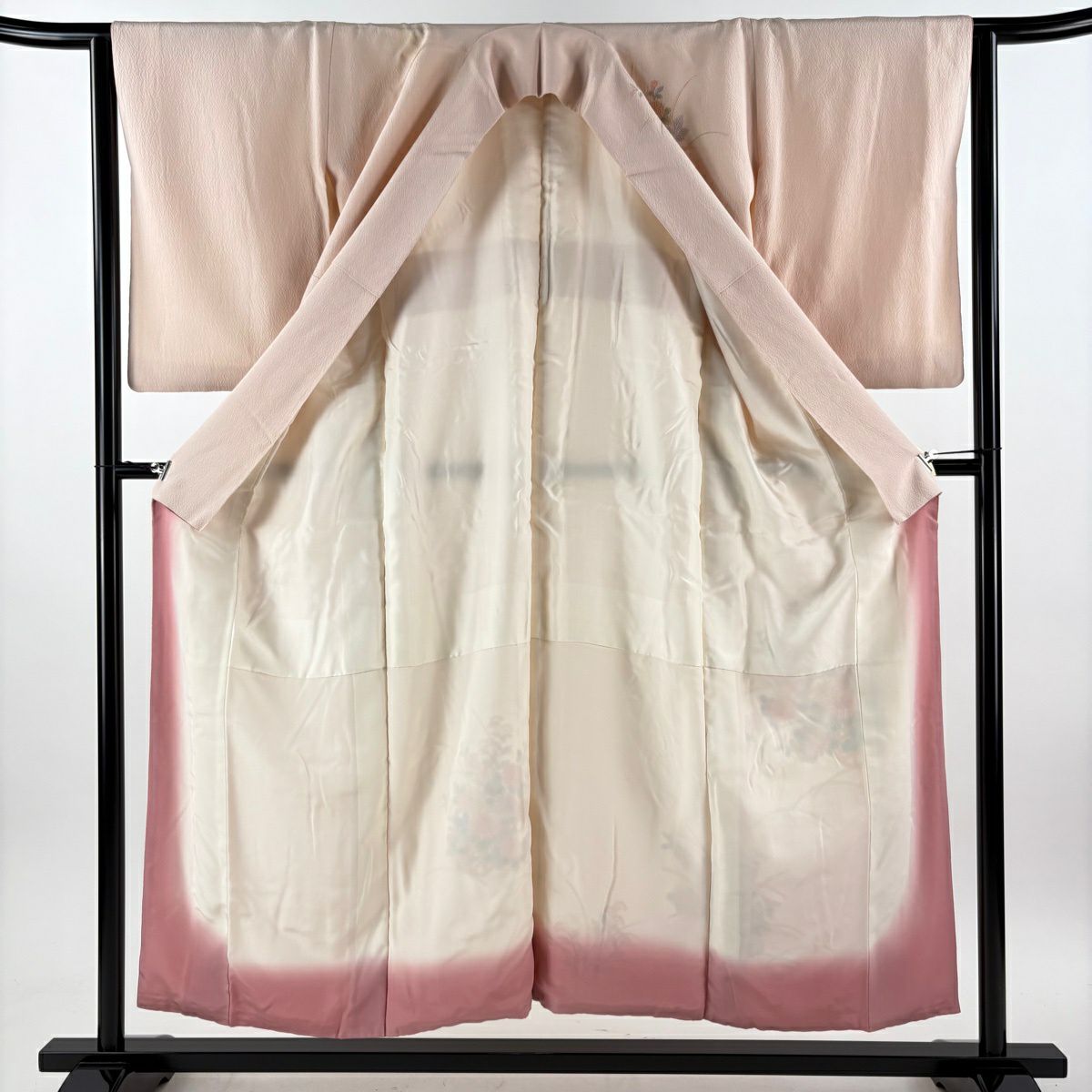 訪問服 身長153cm 袖長63cm S 雙層 花籠 芝 刺繡 漸變 淺粉色 純蠶絲 優品級