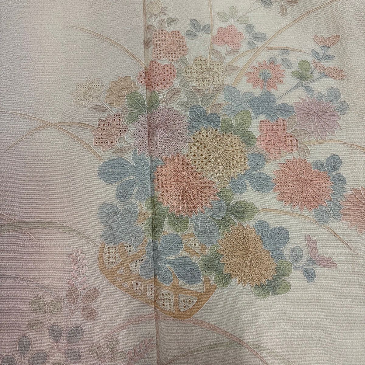 訪問服 身長153cm 袖長63cm S 雙層 花籠 芝 刺繡 漸變 淺粉色 純蠶絲 優品級