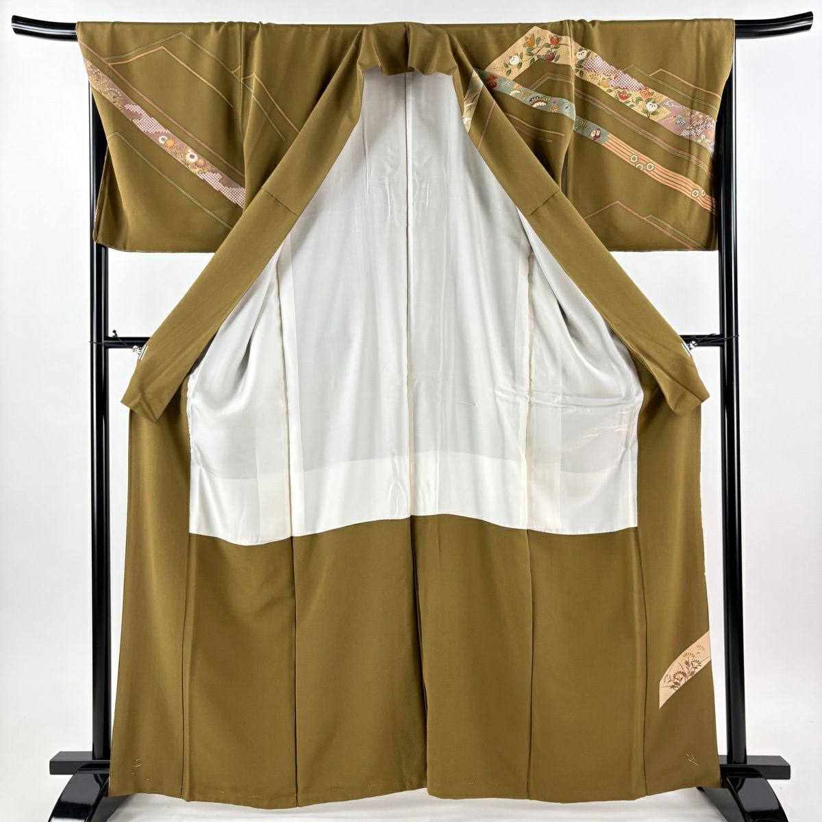 【美品】訪問服 身長164.5cm 袖長67.5cm L 雙層 桐 笠松樹 金銀彩 刺繡 鶯 純蠶絲 秀品級