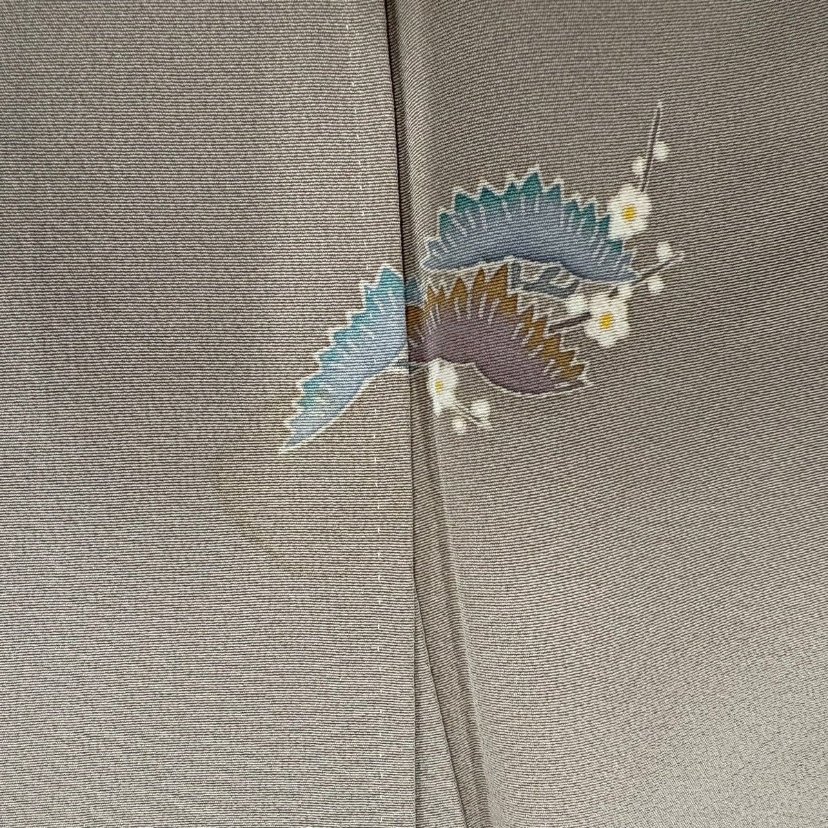 付下 身長158cm 袖長67.5cm L 雙層 落款有 松樹 梅花 漸層 灰茶 純蠶絲 優品級