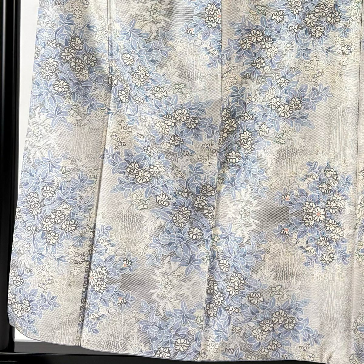 【美品】 紬織 身長158.5cm 袖長62.5cm S 雙層 草花紋 灰 純蠶絲 秀品級