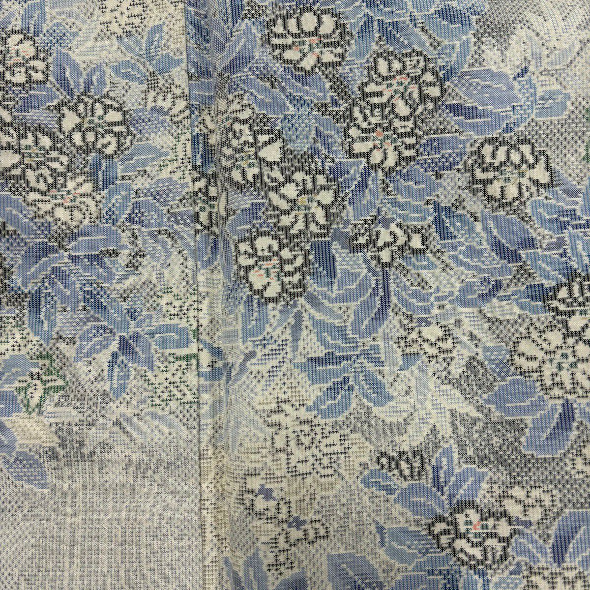 【美品】 紬織 身長158.5cm 袖長62.5cm S 雙層 草花紋 灰 純蠶絲 秀品級