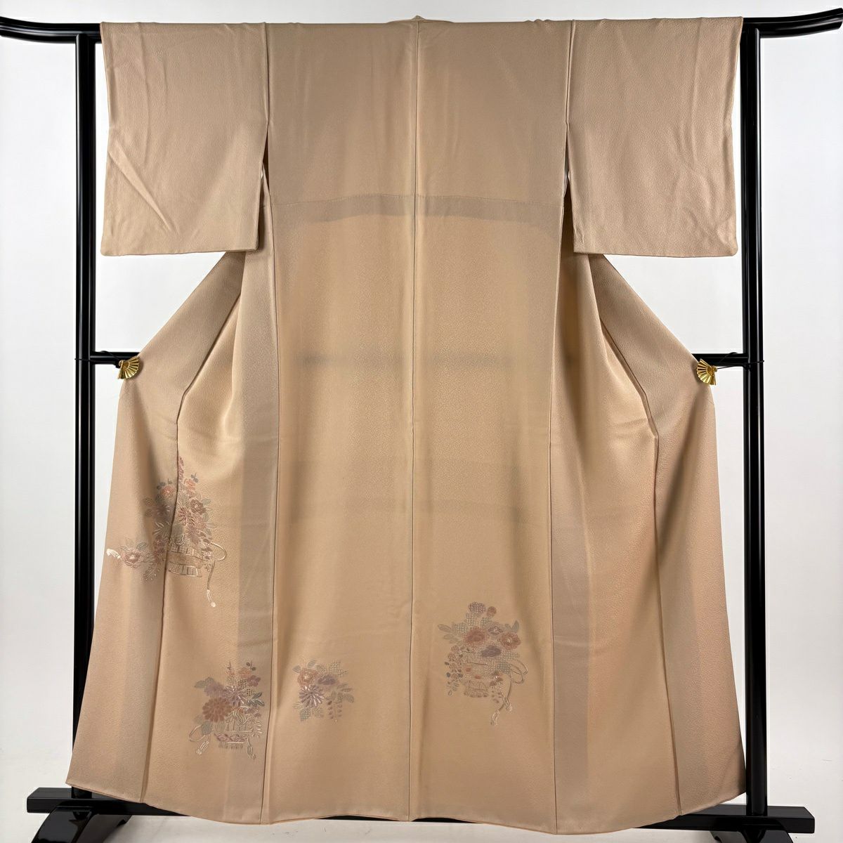付下 身長158.5cm 袖長63cm S 雙層 花籠 刺繡 米色 純蠶絲 優品級