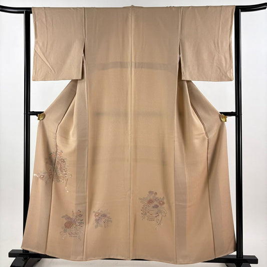 付下 身長158.5cm 袖長63cm S 雙層 花籠 刺繡 米色 純蠶絲 優品級