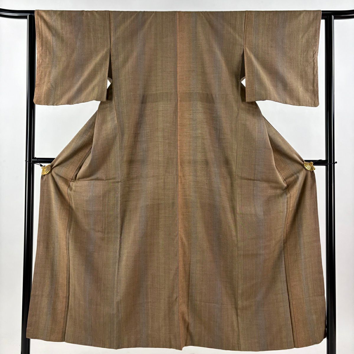 【美品】 紬織 身長151cm 袖長62.5cm S 雙層 漸層圖案 茶 純蠶絲 優品級