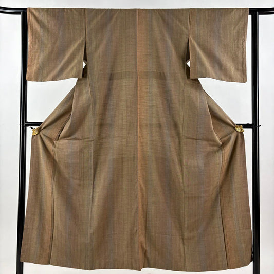 【美品】 紬織 身長151cm 袖長62.5cm S 雙層 漸層圖案 茶 純蠶絲 優品級