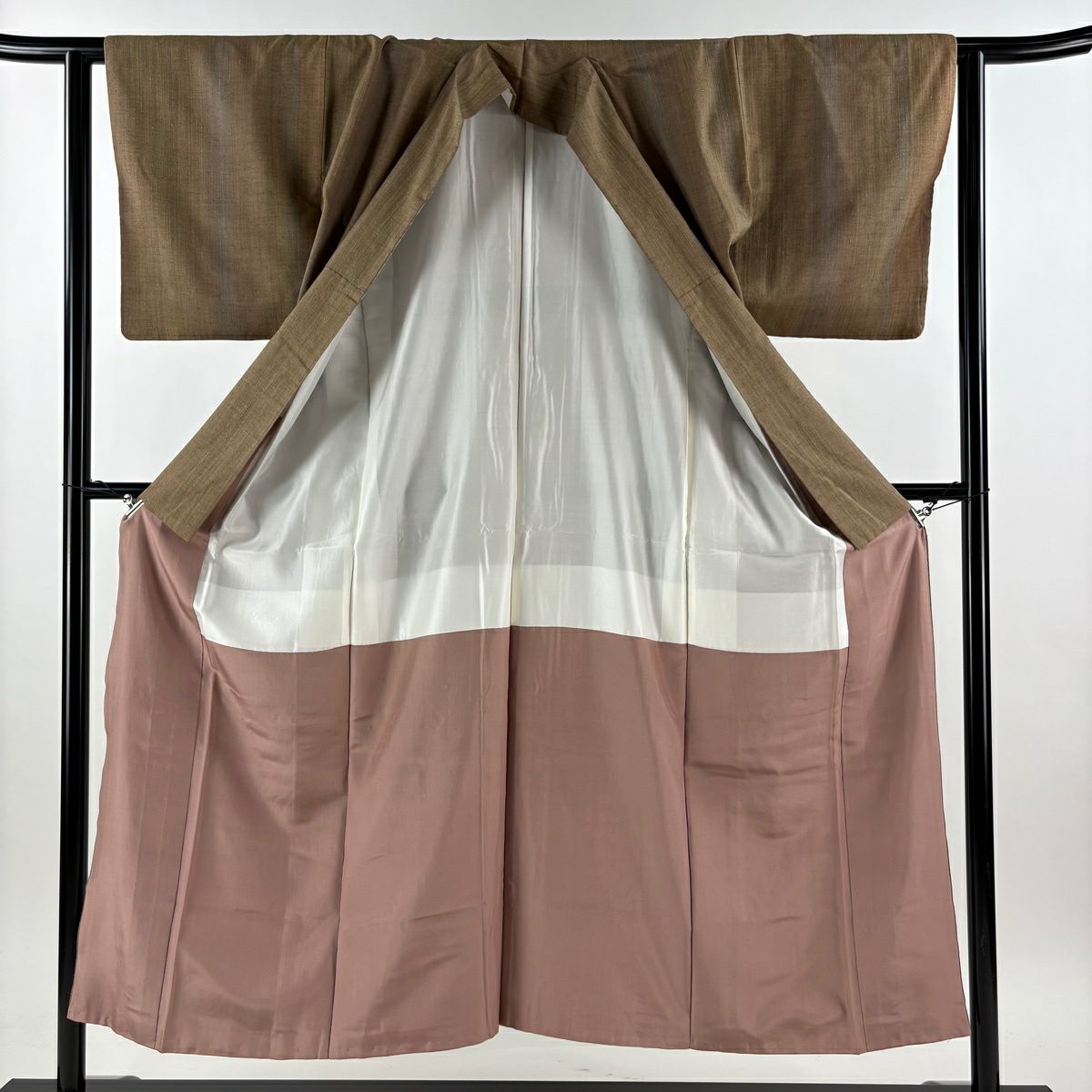 【美品】 紬織 身長151cm 袖長62.5cm S 雙層 漸層圖案 茶 純蠶絲 優品級